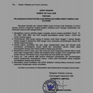 Cegah Paparan Abu Vulkanik, Sekolah di Lampung Belajar Daring